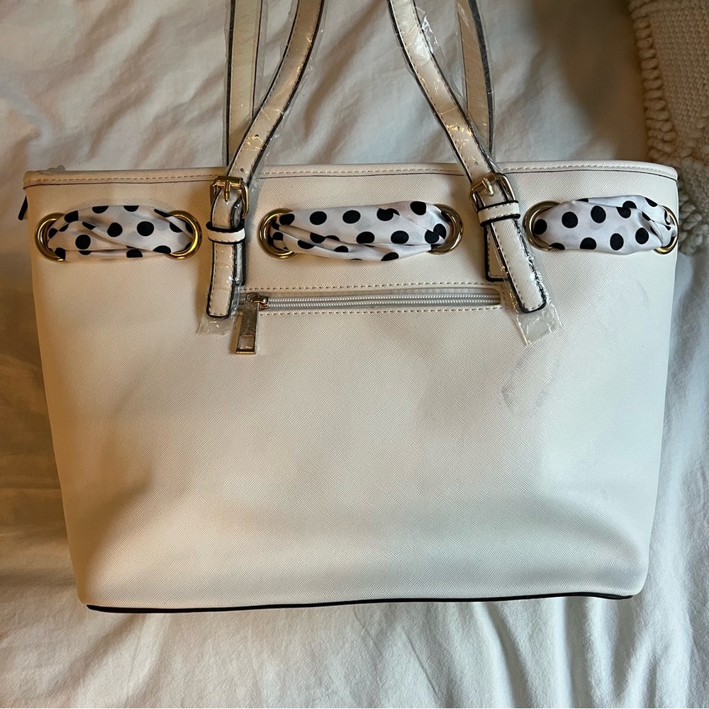 White Polka Dot Women's Tote Bag - Picture 3 of 6